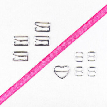 Kurzwarenpaket zum BH Träger nähen. Enthält Trägergummi, Schieber, und Haken