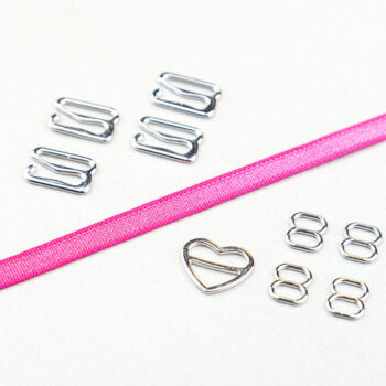 Kurzwarenpaket zum BH Träger nähen. Enthält Trägergummi, Schieber, und Haken