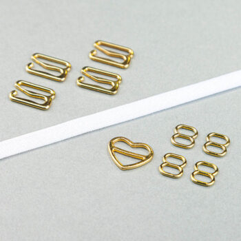 Kurzwarenpaket zum BH Träger nähen. Enthält Trägergummi, Schieber, und Haken