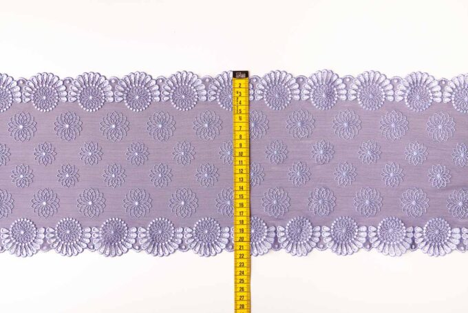 220cm Stickerei elastisch, blue circle flowers, 21,5cm breit, B-Ware – Bild 2
