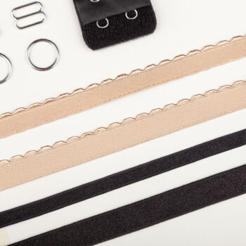 bh nähen materialpaket für ein Bralette, Unterbrustgummi, Schieber und Ringe für BH Träger, BH Verschluss, Schleife