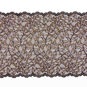 elastische schwarze Spitze mit glänzenden Lurexfäden in gold zum nähen von BHs, Slips, Panties, Strings etc.