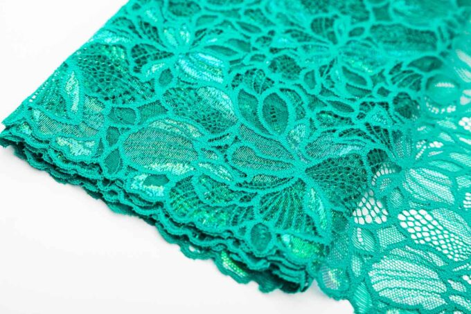 elastische Spitze in dunklem türkis mit schimmer zum nähen von BHs, Slips, Panties, Strings etc.