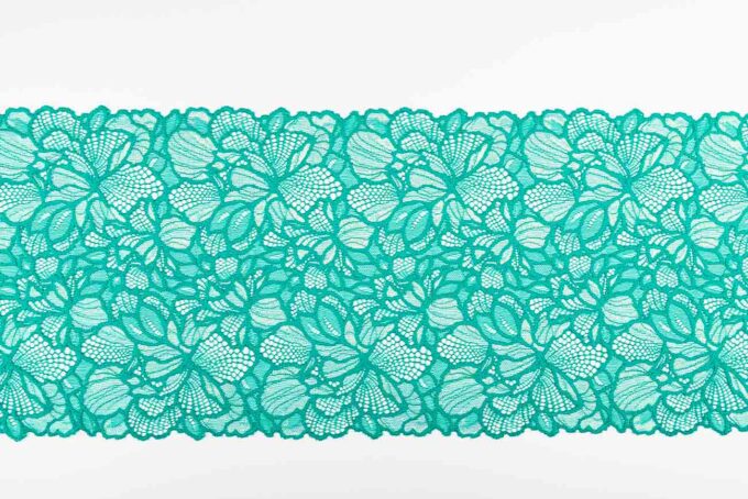 elastische Spitze in dunklem türkis mit schimmer zum nähen von BHs, Slips, Panties, Strings etc.